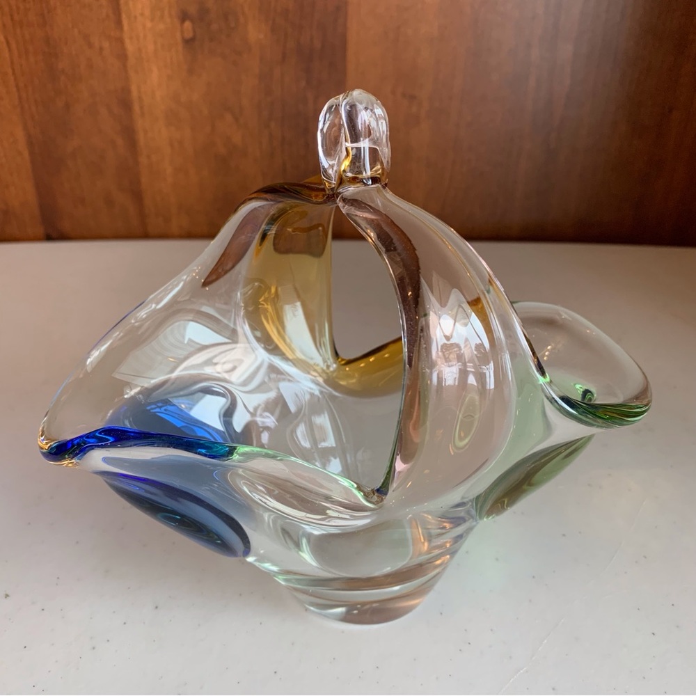 Czechoslovakia Mstisov/Moser Glass Basket Vase Rhapsody by Frantisek Zemek